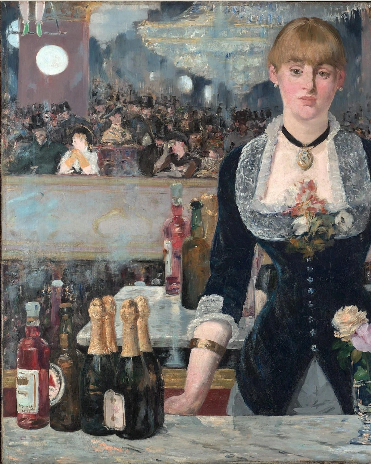 Наша любимая рубрика — история одной картины. «Бар в Фоли-Бержер» Эдуарда Мане. 
Для начала, давайте ещё раз посмотрим на картину. Что мы видим? Конечно, первой нам бросается в глаза девушка | Сетка — социальная сеть от hh.ru