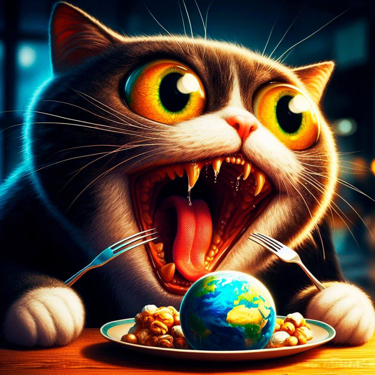 #Нейросеть #DALL-E3 попросили сгенерировать голодного котика, каждый раз делая его всё голоднее и голоднее 🐈 
и все равно милее существа не найти 😻 | Сетка — социальная сеть от hh.ru