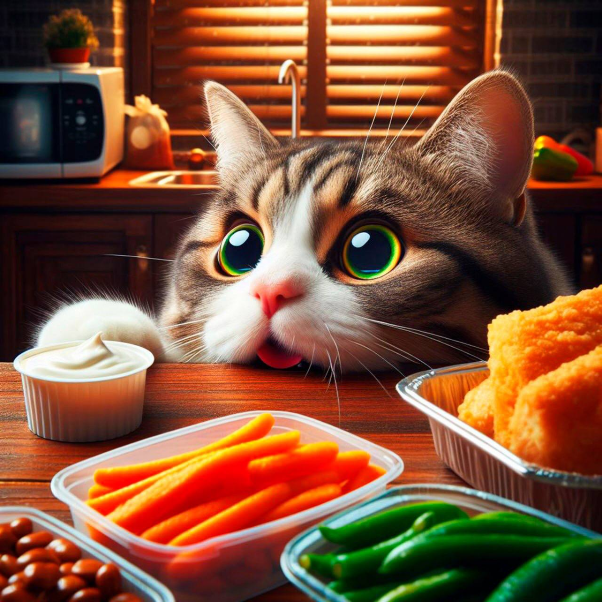 #Нейросеть #DALL-E3 попросили сгенерировать голодного котика, каждый раз делая его всё голоднее и голоднее 🐈 
и все равно милее существа не найти 😻 | Сетка — социальная сеть от hh.ru