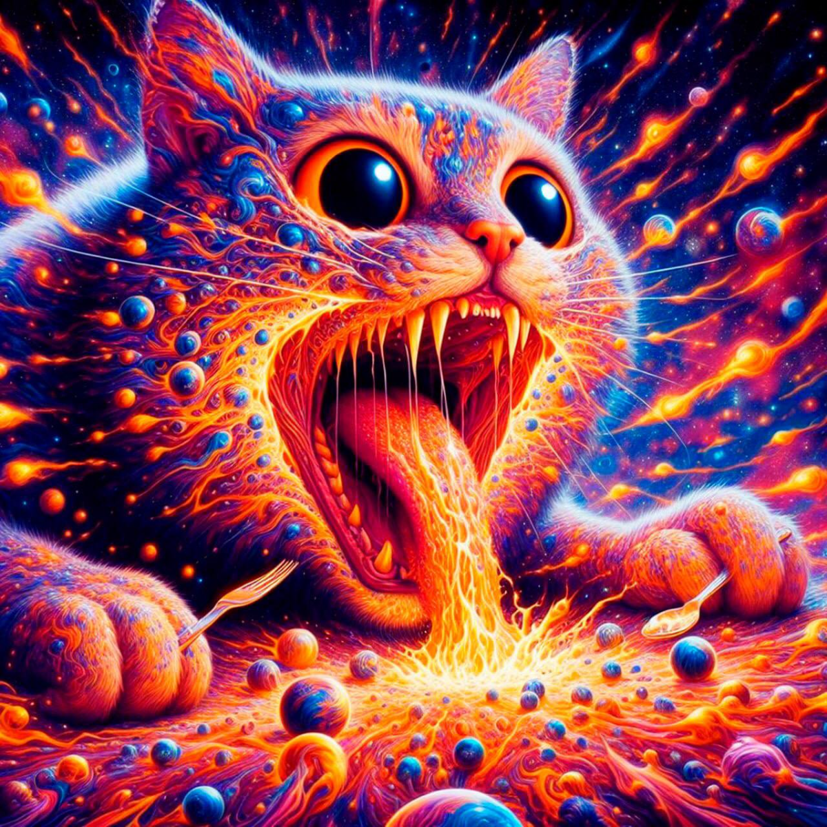 #Нейросеть #DALL-E3 попросили сгенерировать голодного котика, каждый раз делая его всё голоднее и голоднее 🐈 
и все равно милее существа не найти 😻 | Сетка — социальная сеть от hh.ru