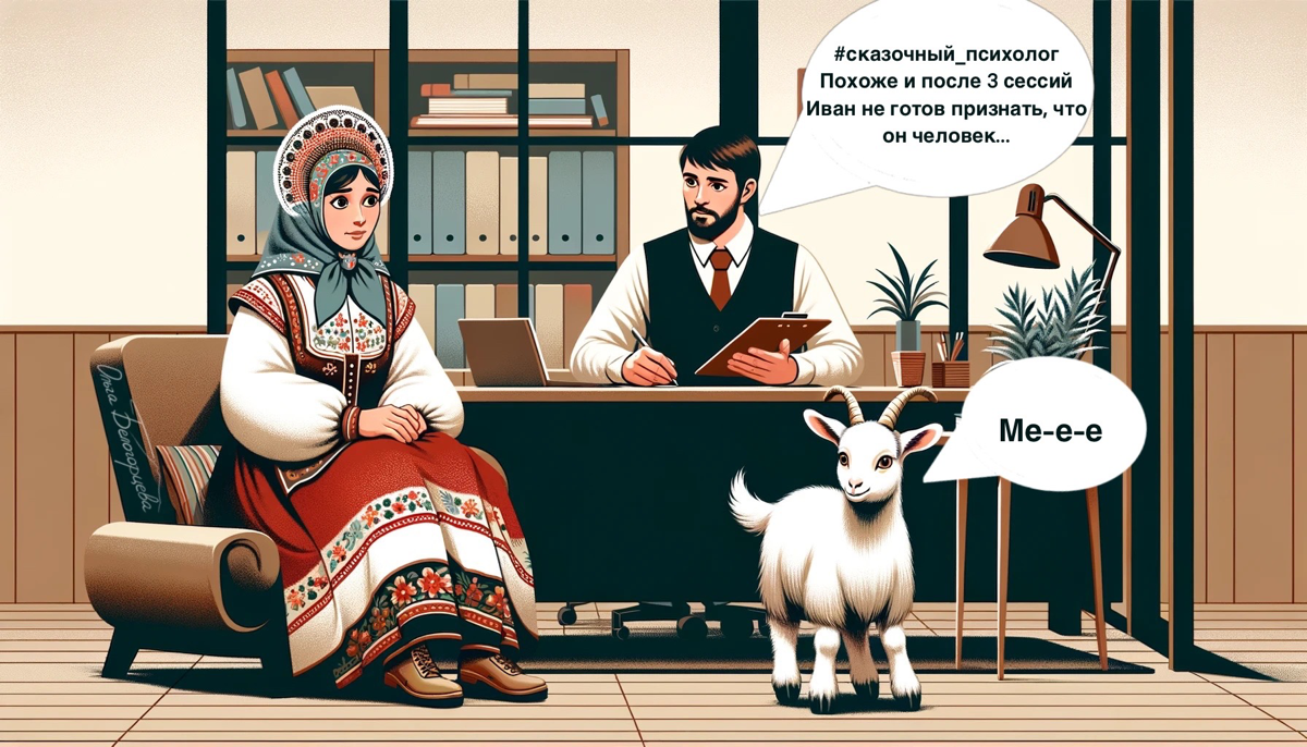 «А что, если бы существовали сказочные психологи?» - подумала я и наваяла несколько сцен из практики сказочного психолога с помощью искусственного интеллекта.
Отправляй коллеге посмеяться!) | Сетка — социальная сеть от hh.ru