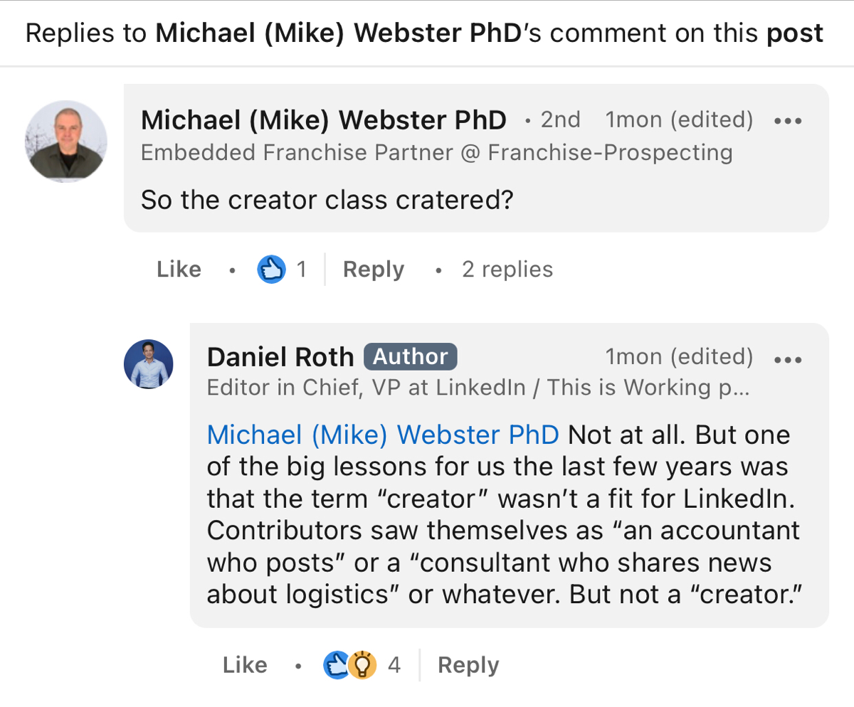 LinkedIn сделал недавно интересный разворот: свернули рассылку Creator Weekly → переименовали страницу LinkedIn for Creators в более развернутое LinkedIn Guide to Creating → и анонсировали отключение ... | Сетка — социальная сеть от hh.ru