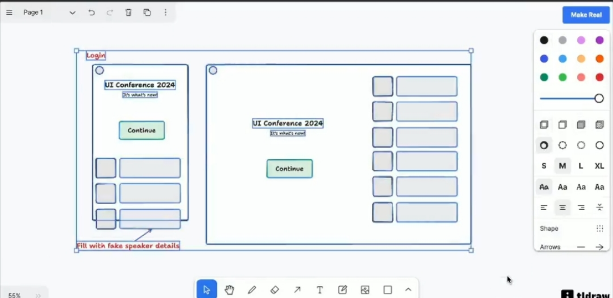 #открытиедня
Найдена нейронка, которая "видит" визуальные данные, что вы ей посылаете и преобразует ваши эскизы в готовые пользовательские интерфейсы.
http://makereal.tldraw | Сетка — социальная сеть от hh.ru