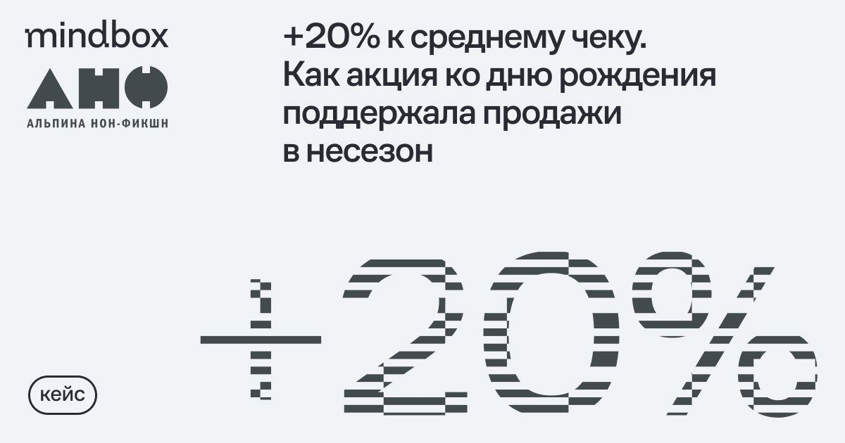 Акция ко дню рождения «Альпина нон-фикшн» удержала продажи в низкий сезон. +20 к среднему чеку
Акцию к 15-летию «Альпина нон-фикшн» провели в июне — это низкий сезон для книжных магазинов | Сетка — социальная сеть от hh.ru