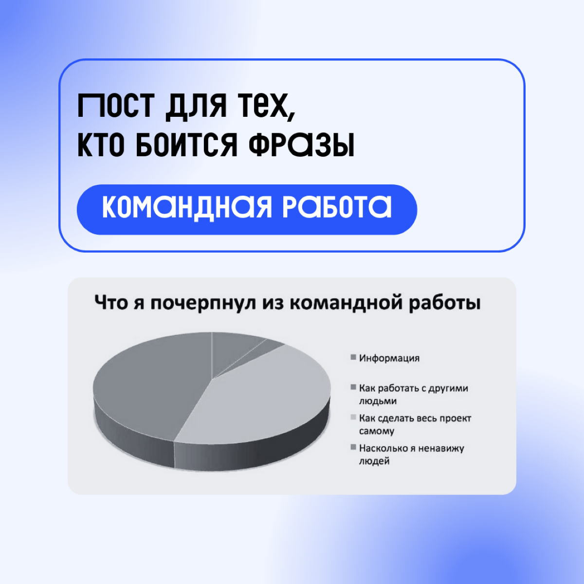 Как часто вы испытываете стресс от командной работы?
Для многих людей это может быть настоящим вызовом, и зря!
📌 В команде каждый – это кусочек пазла | Сетка — социальная сеть от hh.ru