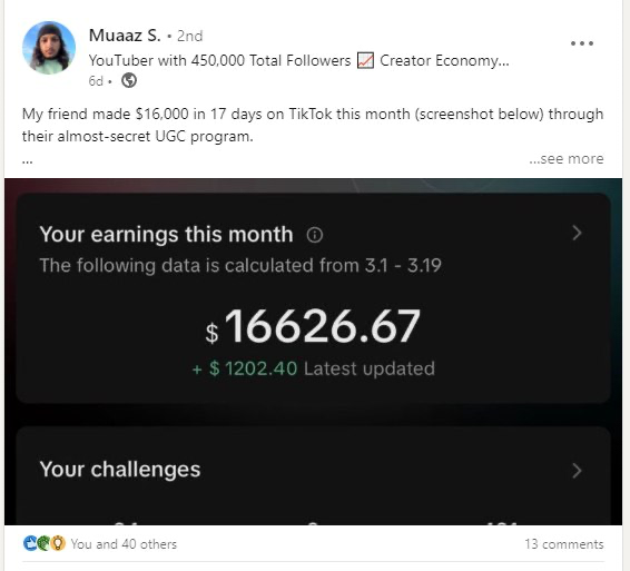 У ТикТока есть программа монетизации, о которой реже всего слышно — TikTok Creative Challenge.
По сути, это UGC-платформа внутри ТикТока | Сетка — социальная сеть от hh.ru