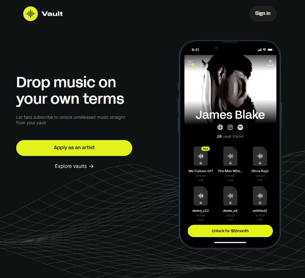 James Blake запустил на днях платформу Vault.fm для предоставления своим фанатам невыпущенных треков по подписке | Сетка — социальная сеть от hh.ru