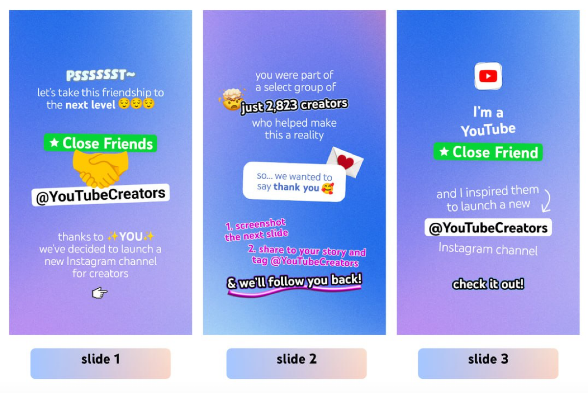 Понравилось, как команда Youtube использовала механику close friends в Инстаграме для привлечения внимания авторов контента | Сетка — социальная сеть от hh.ru