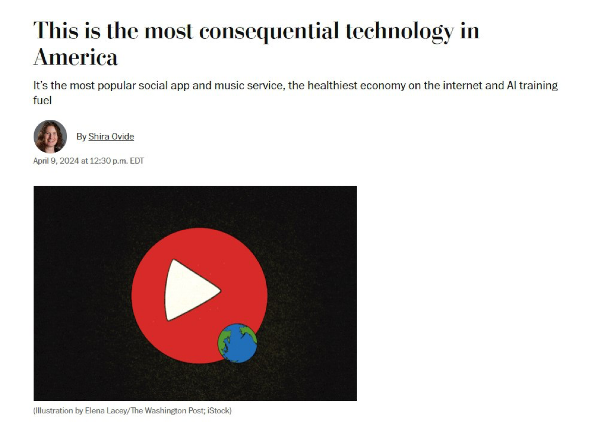 Весьма лестный, но в то же время правдивый обзор бизнеса YouTube от Washington Post | Сетка — социальная сеть от hh.ru