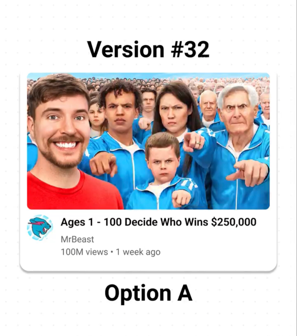 А вот так выглядит подход команды MrBeast к разработке тамбнейлов на примере его последнего видео — 110 версий, от концептов до финальных вариантов | Сетка — социальная сеть от hh.ru
