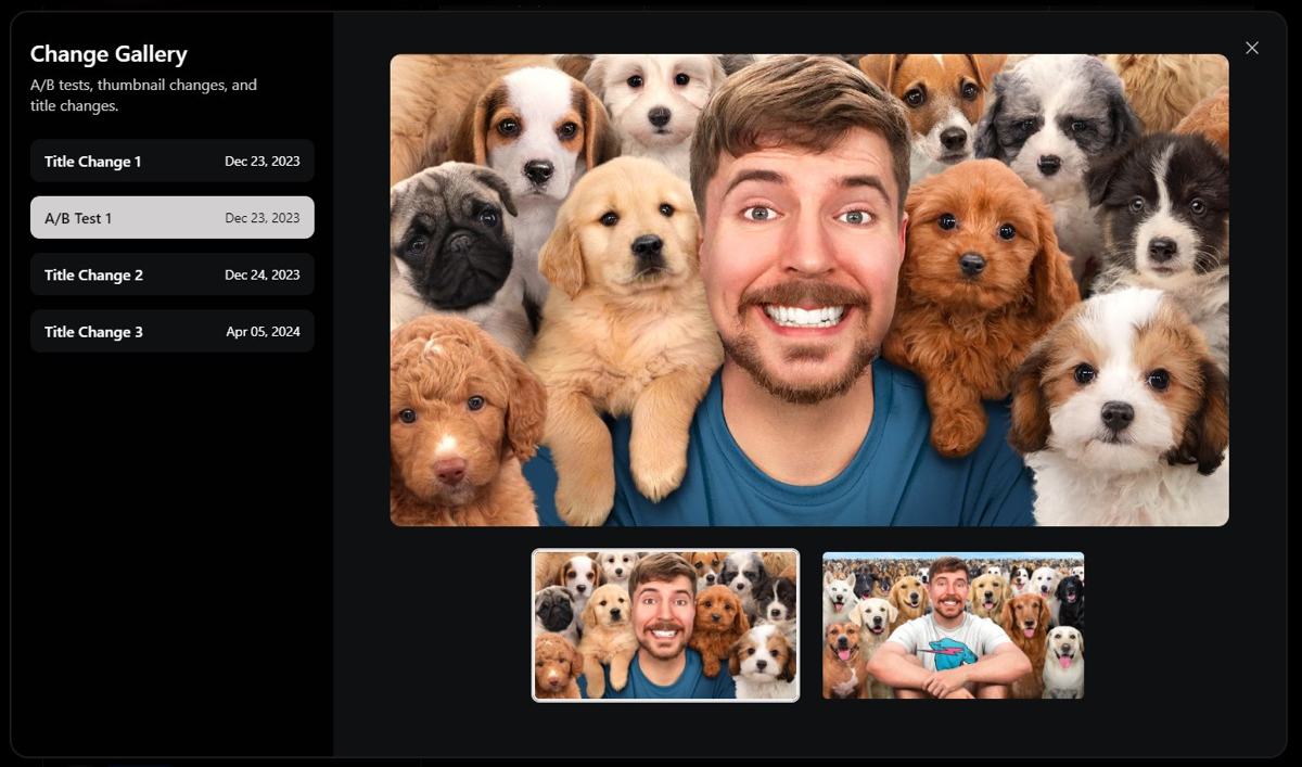Кстати, наблюдать за А/Б тестами чужих видео можно в сервисе viewstats.com — в декабре его запустил Chucky Appleby, член команды MrBeast | Сетка — социальная сеть от hh.ru