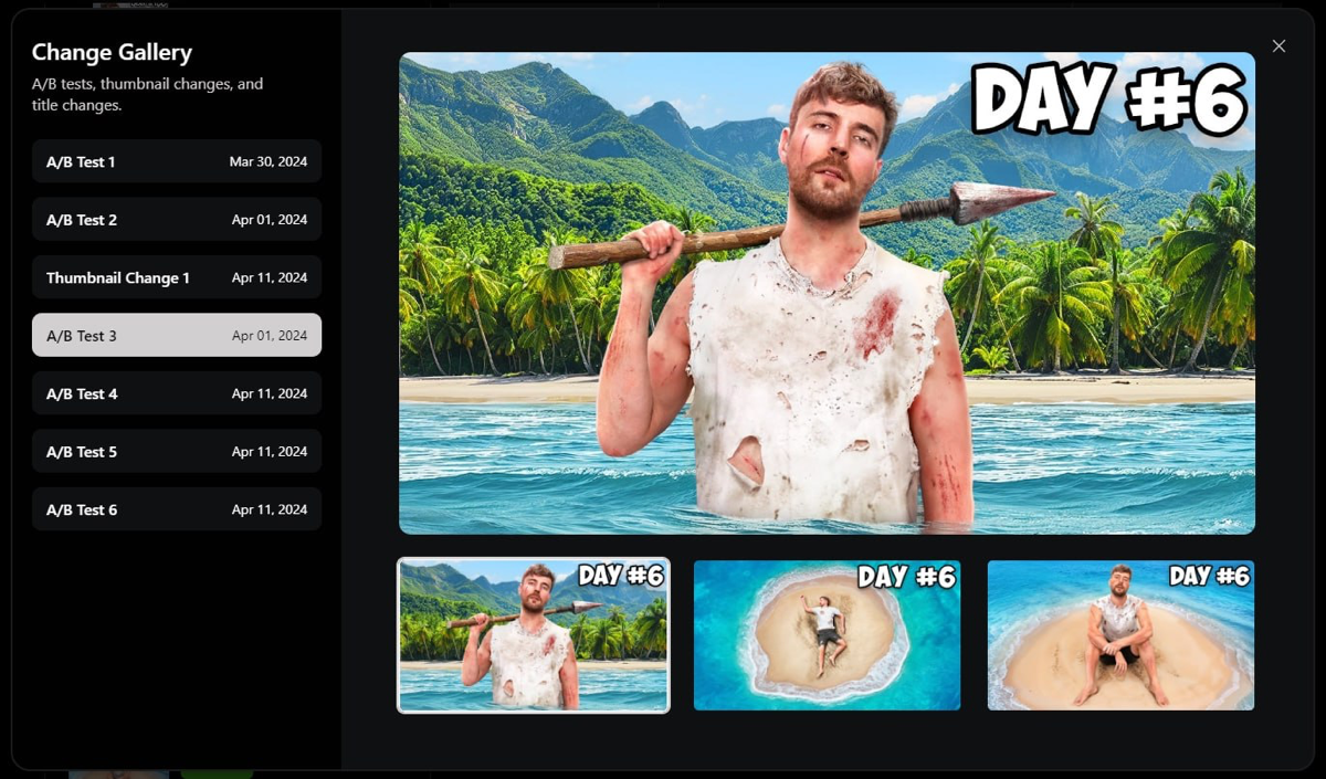 Кстати, наблюдать за А/Б тестами чужих видео можно в сервисе viewstats.com — в декабре его запустил Chucky Appleby, член команды MrBeast | Сетка — социальная сеть от hh.ru