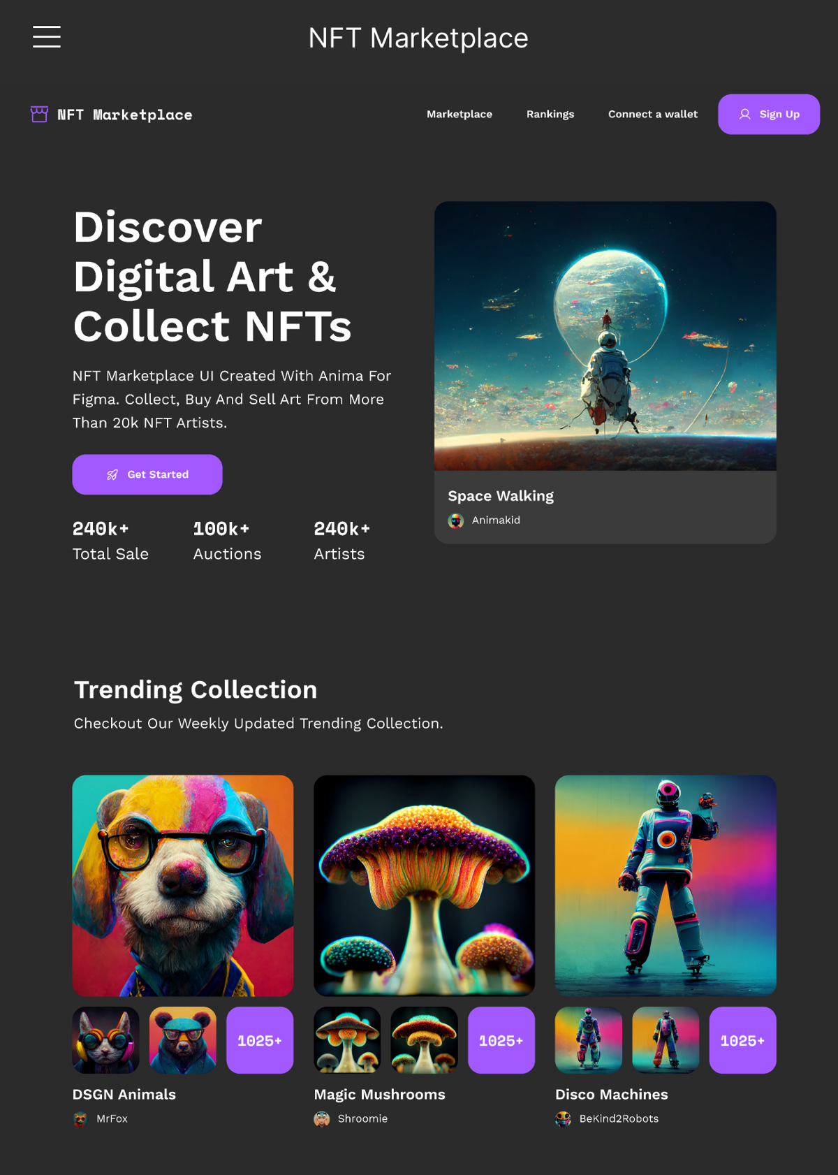 NFT Marketplace
Лендинг маркетплейса NFT
→ Жанр: #MultiPage
→ Сложность: #сложный
→ Язык: #EN
→ Адаптив: Есть
Ссылка на макет:  https://www.figma | Сетка — социальная сеть от hh.ru