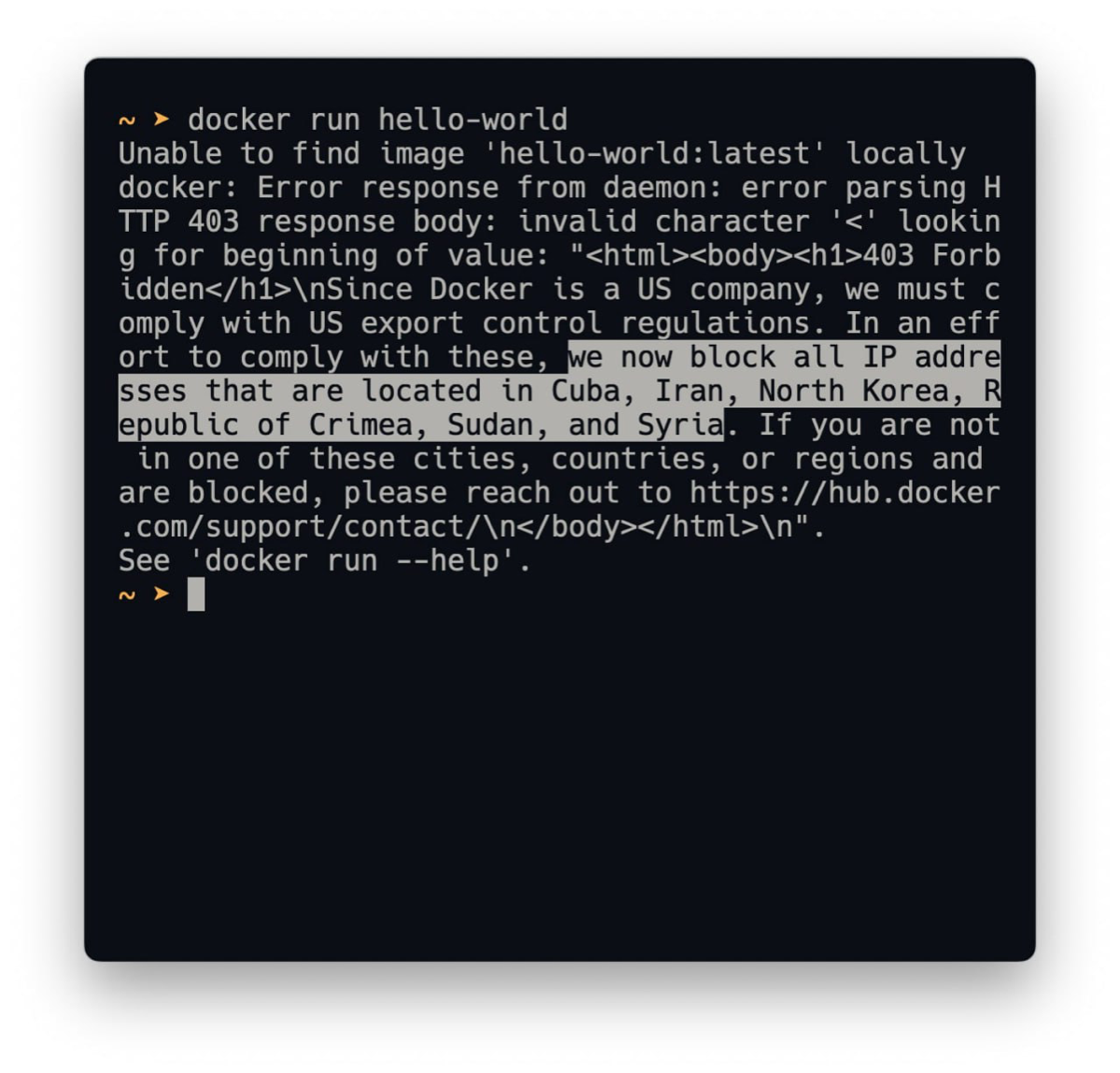 Docker Hub внезапно ушёл из России из-за санкций.
Но русские айтишники мгновенно выкатили нецензурный способ обхода блокировки тут:
https://huecker.io/
VPN тоже спасает в ситуацию | Сетка — социальная сеть от hh.ru