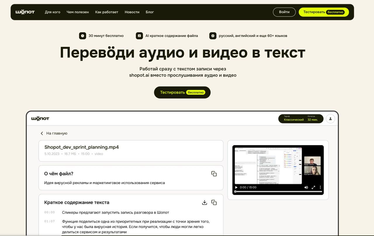 💛Сохраняйте - сервис по транскрибации - shopot | Сетка — социальная сеть от hh.ru