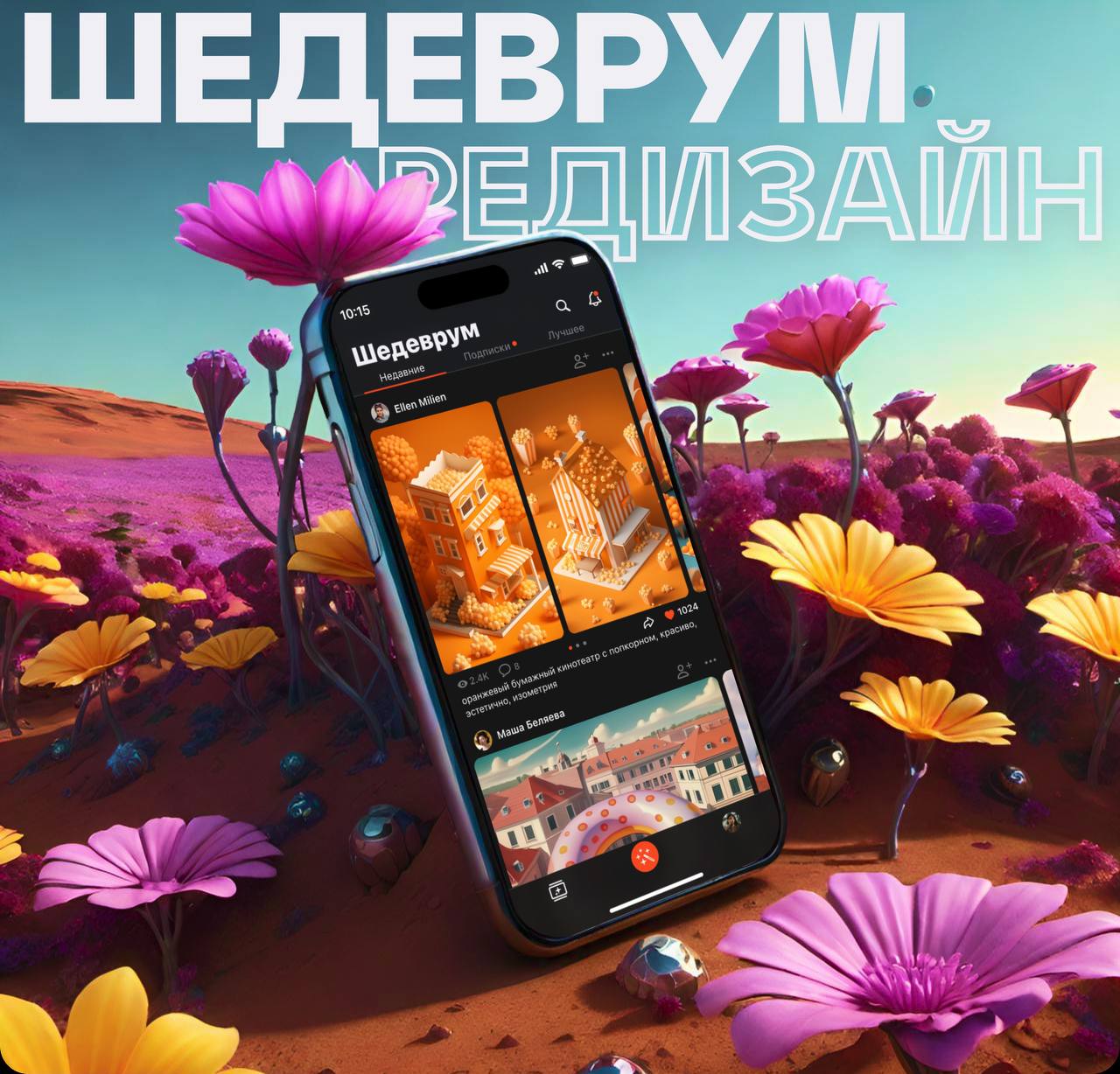 Шедеврум редизайн✨
Сделала демо-версию редизайна для любимого приложения 😜🧡 
Новые форматы, возможности генерации и персонализация профиля для нейрохудожников :)
А еще кликабельный прототип, который м... | Сетка — социальная сеть от hh.ru