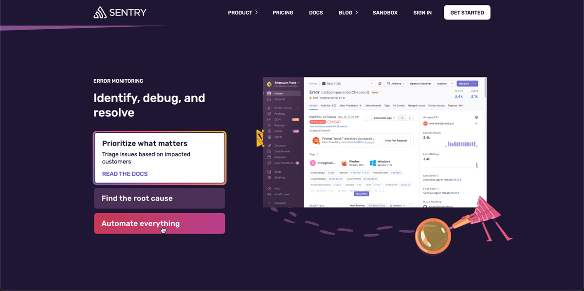 Доброе утро, друзья 🚀
Sentry - это платформа для мониторинга и отладки ошибок в веб и мобильных приложениях | Сетка — социальная сеть от hh.ru