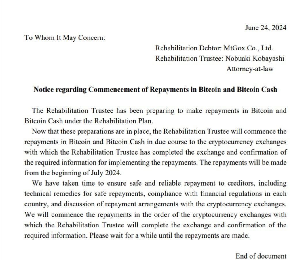 Mt.Gox объявляет о выплате биткойнов и Bitcoin Cash в июле 2024 года!
Mt.Gox объявила о планах начать выплаты кредиторам в #BITCOIN и Bitcoin Cash с июля 2024 года | Сетка — социальная сеть от hh.ru