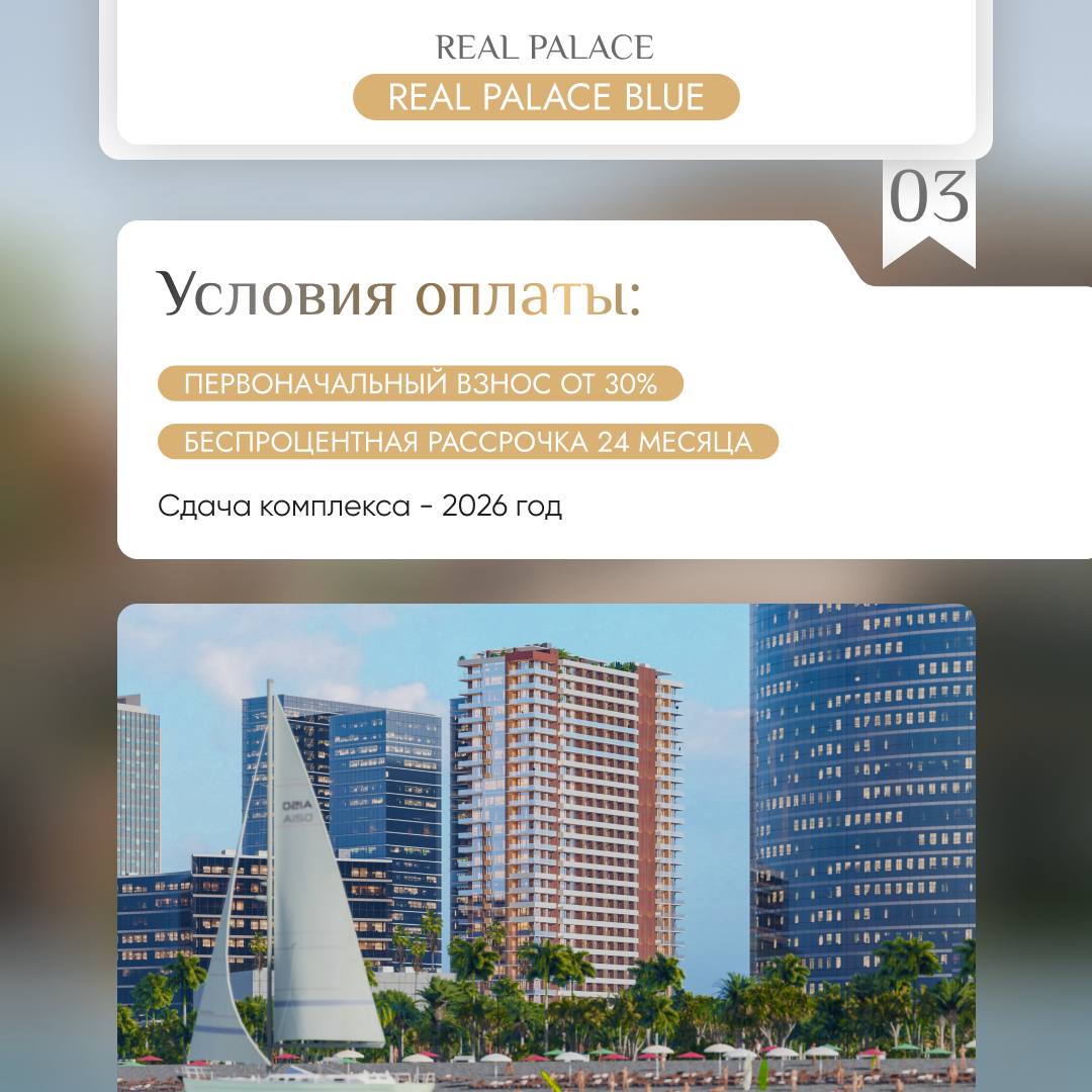🔹 REAL PALACE BLUE – жилищно-гостиничный комплекс премиум-класса, расположенный в активно развивающемся районе Батуми в 180 м от моря.
⚒ Срок сдачи – 2026 год.
💵 Стоимость от 900 $/кв.м | Сетка — социальная сеть от hh.ru