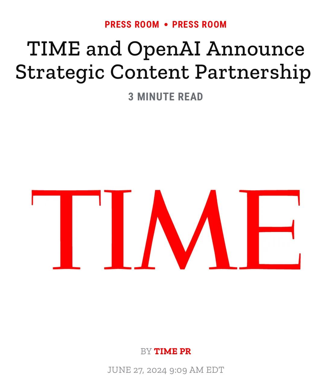 OpenAI заключили стратегическое соглашение о сотрудничестве с изданием TIME. В рамках сотрудничества OpenAI получит доступ к материалам и 100-летнему архиву издания | Сетка — социальная сеть от hh.ru