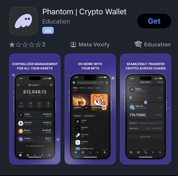 Поддельный кошелек Phantom, продвигаемый в iOS AppStore, крадет средства пользователей | Сетка — социальная сеть от hh.ru