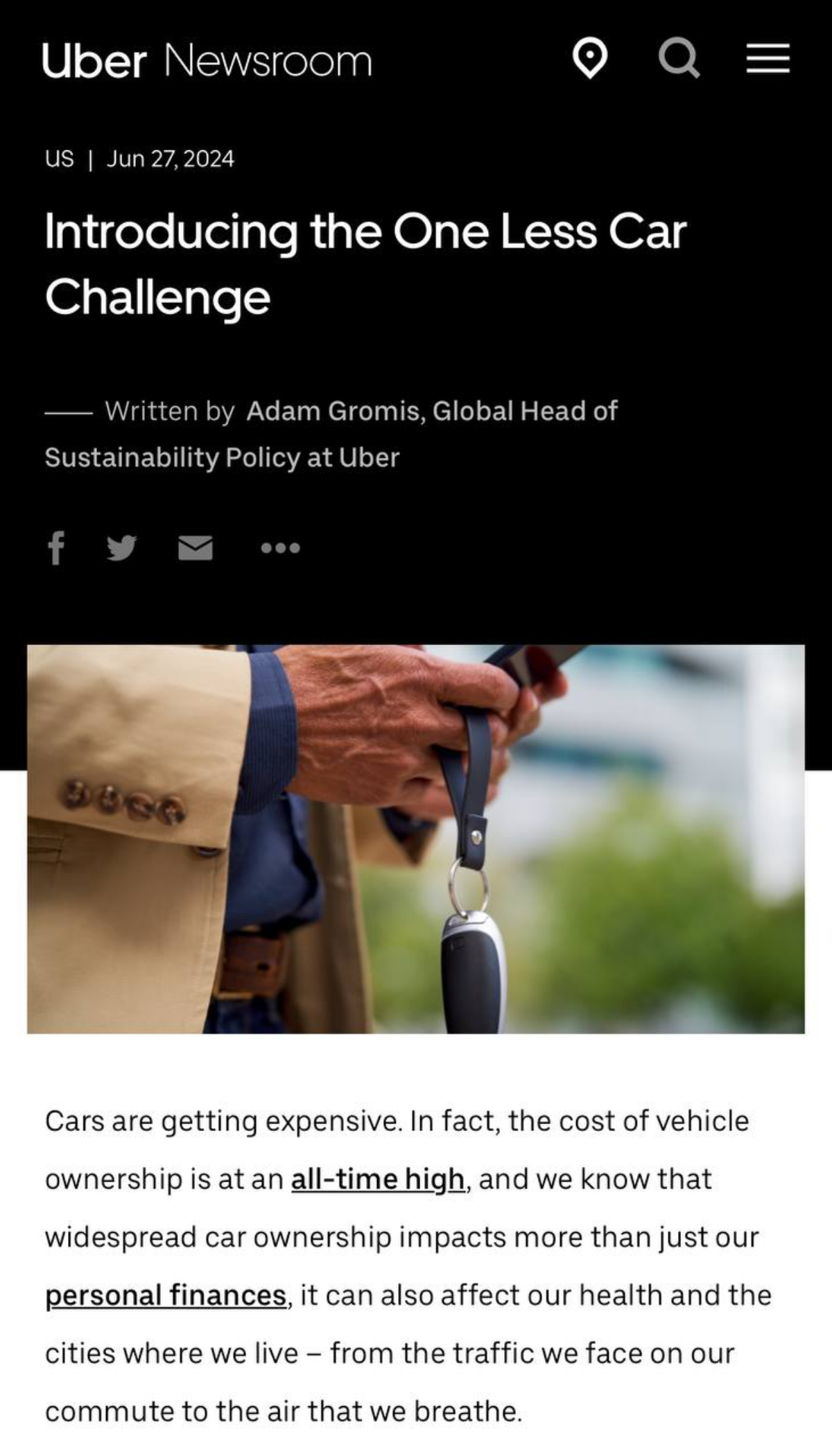 Интересный эксперимент от Uber. Они решили выбрать 175 людей и заплатить им, чтобы те отказались от собственного авто на месяц.
Условия от UBER следующие:
компания даст каждому участнику по $1000 | Сетка — социальная сеть от hh.ru