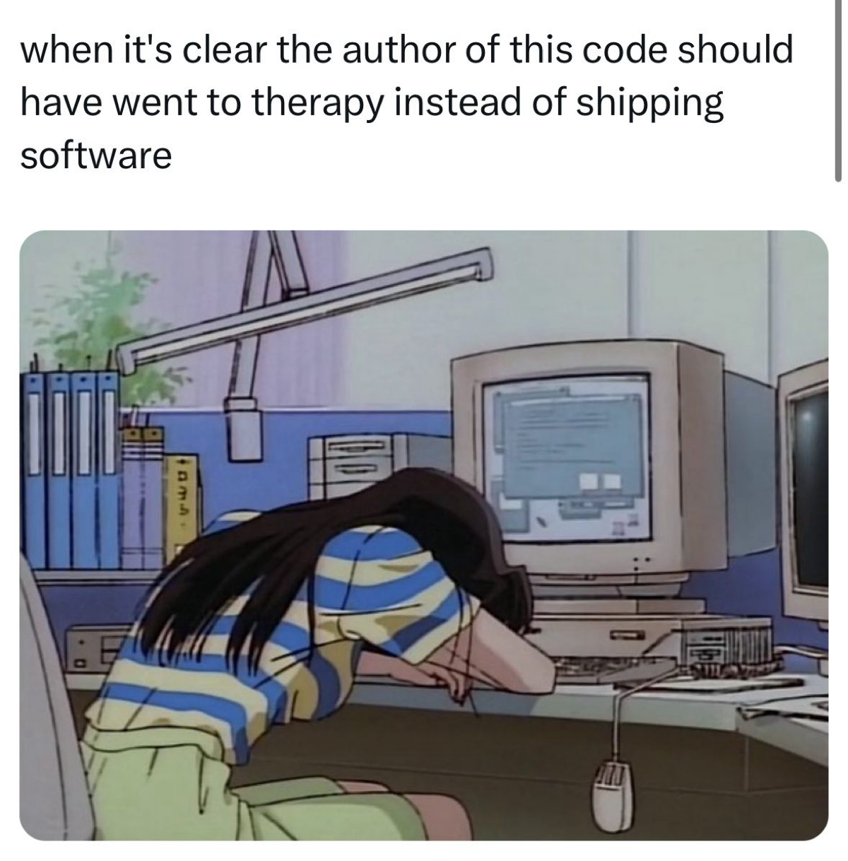 Да, иногда что-то похожее ощущается
#мем #it #аниме #говнокод | Сетка — социальная сеть от hh.ru