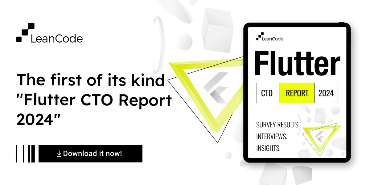 Flutter CTO Report 2024: Команда из leancode подготовила отчет, про использование flutter в продакшене, порог вхождения и многое другое.
Файл будет в комментарии.
https://leancode | Сетка — социальная сеть от hh.ru