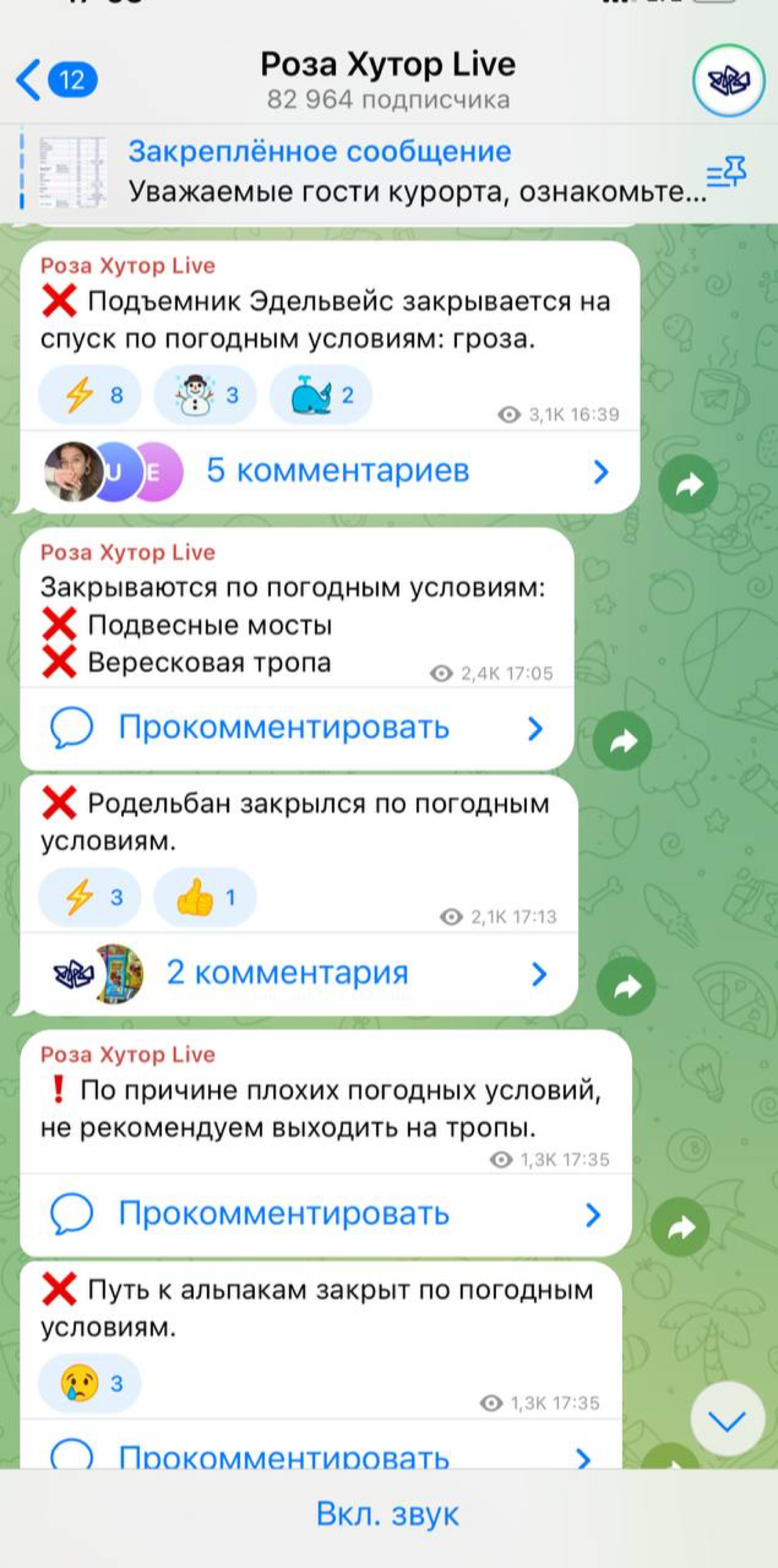 Очень порадовал канал горного курорта Роза Хутор в Telegram | Сетка — социальная сеть от hh.ru