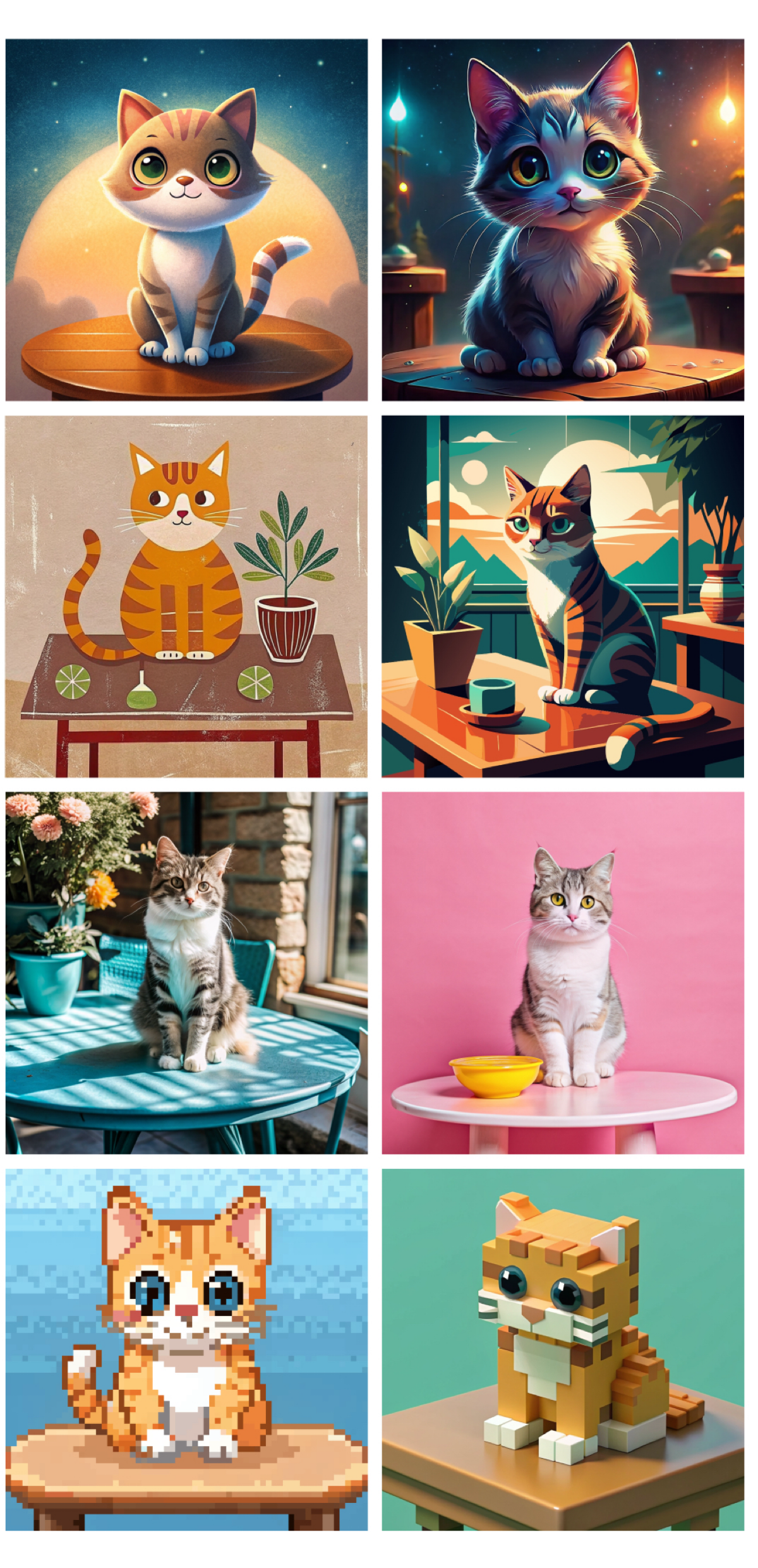 Промт: милый котик сидит на столе.
Мой фаворит квадратный котик 3d pixel art | Сетка — социальная сеть от hh.ru