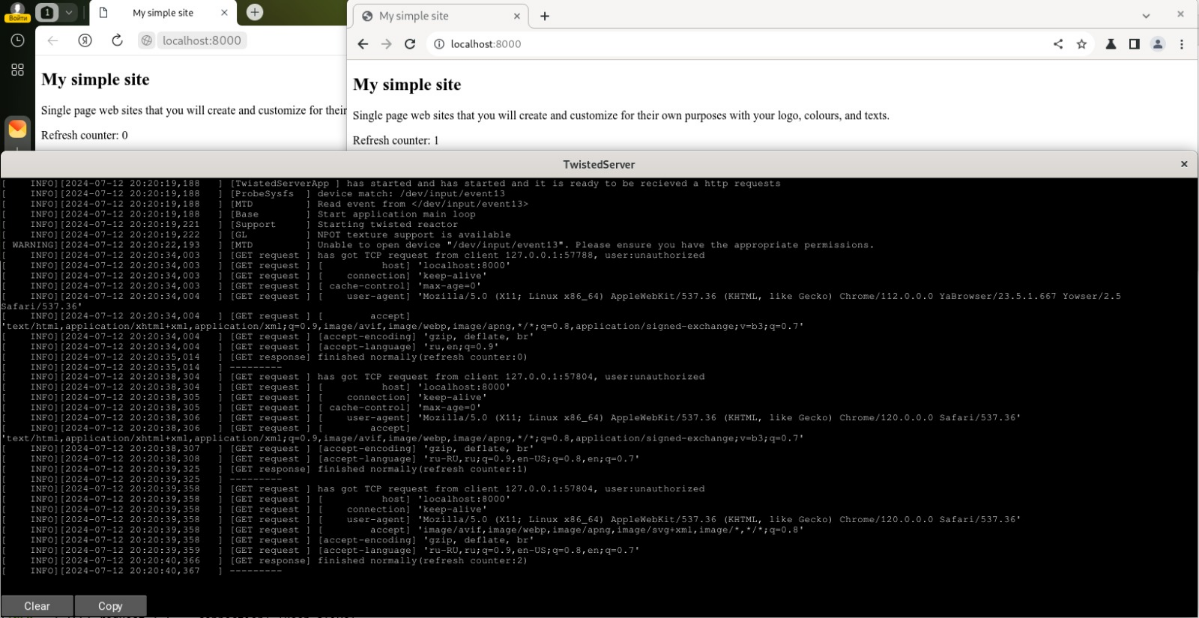 Простой http сервер с логировагинием http запроса и ответа на глагол GET.  Использованы фреймворк python: kivy, twisted. А так же добавлял дополнительный logging | Сетка — социальная сеть от hh.ru