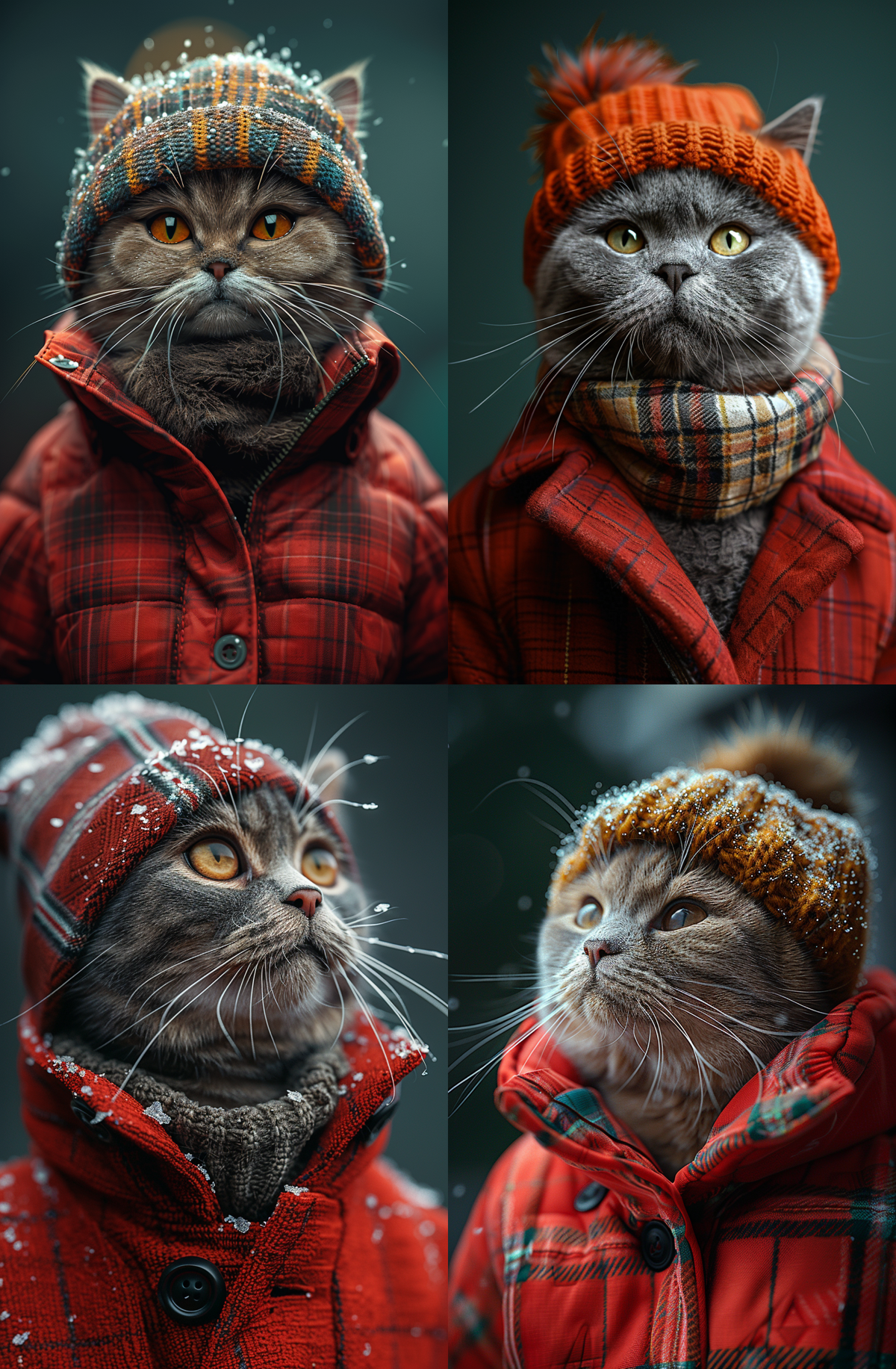 3D render of a British shorthair cat wearing a plaid hat and red jacket, green screen background, in the style of Studio Ghibli. --ar 21:32 --s 750 --v 6.0 - by ssung | Сетка — социальная сеть от hh.ru