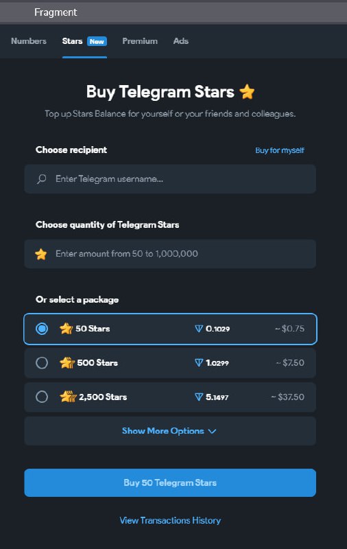 На платформе Fragment появился раздел Stars.
Пока только для покупки звёзд за криптовалюту TON.
Ожидаем, пока введут систему продажи полученных звёзд. | Сетка — социальная сеть от hh.ru