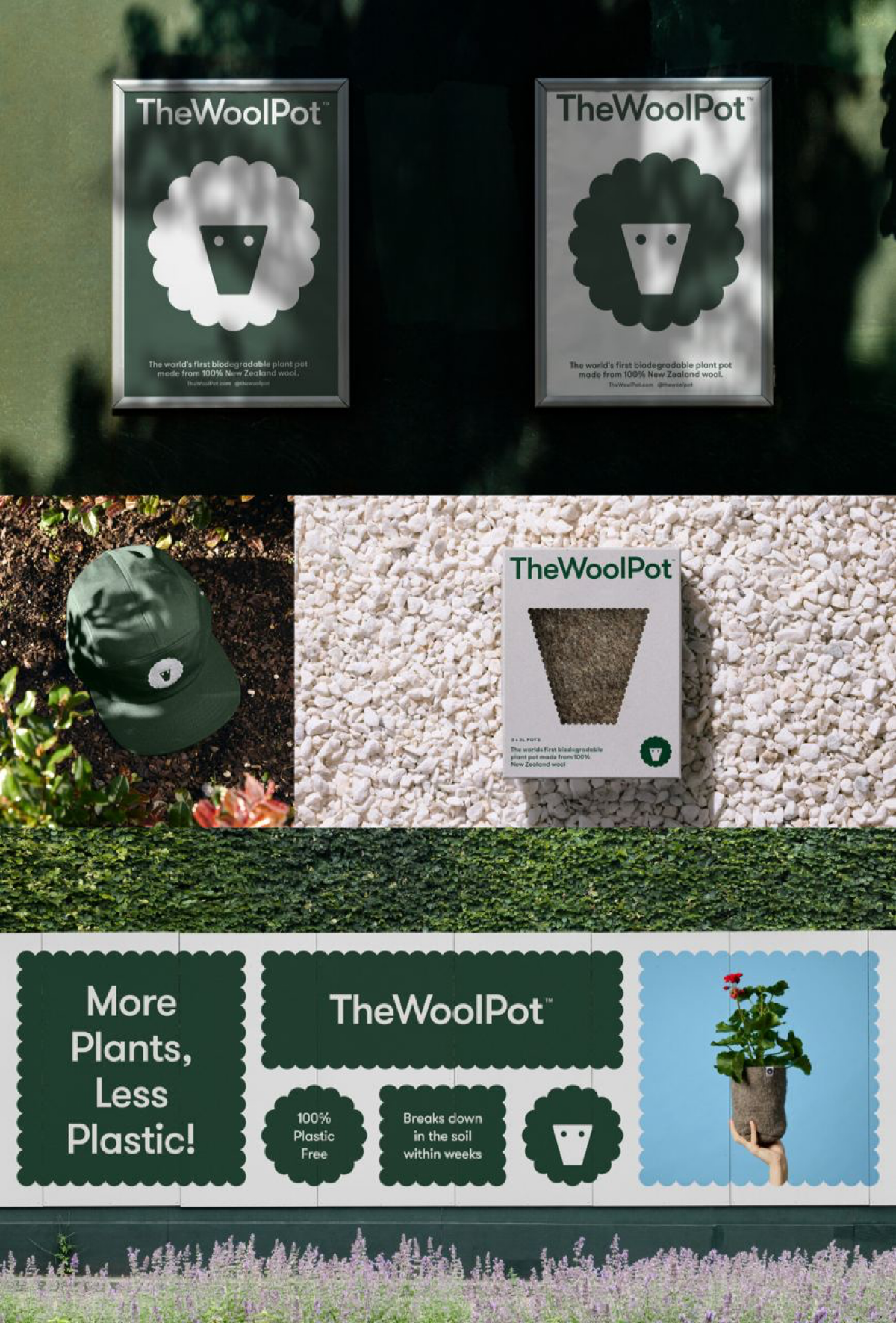 Айдентика новозеландского производителя горшков для растений The Wool Pot
Компания делает биоразлагаемые горшки для растений из 100% переработанной овечьей шерсти | Сетка — социальная сеть от hh.ru