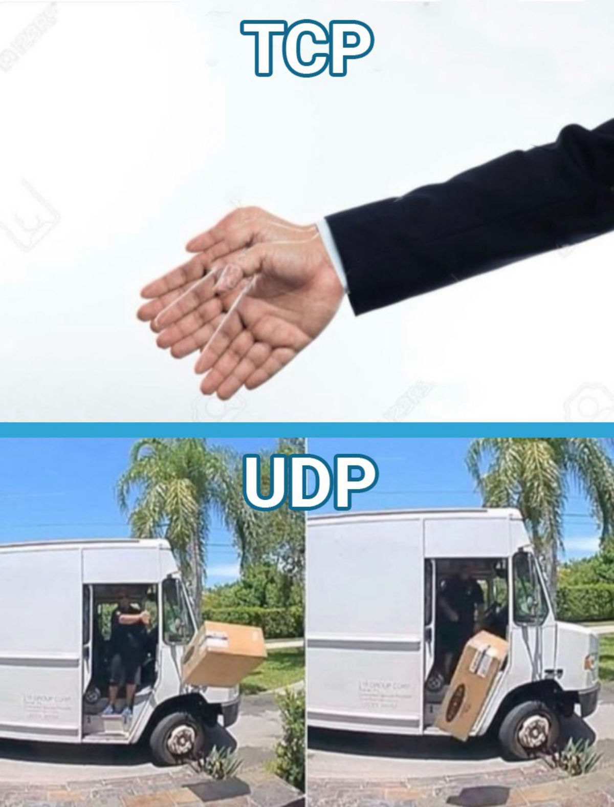 Каждый раз, когда у меня спрашивают разницу между TCP и UDP, мне хочется показать эту картинку :) | Сетка — социальная сеть от hh.ru