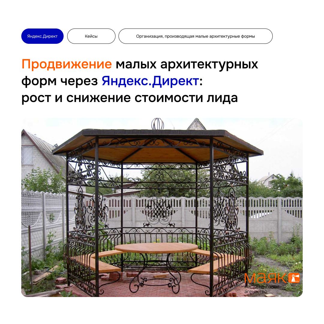 #кейсы
🎯Цели:
– Увеличение продаж на 50% за 3 месяца.
– Снижение стоимости привлечения лида до 2000 рублей.
– Повышение трафика на сайт..
👉 Объект рекламы:
– Малые архитектурные формы | Сетка — социальная сеть от hh.ru
