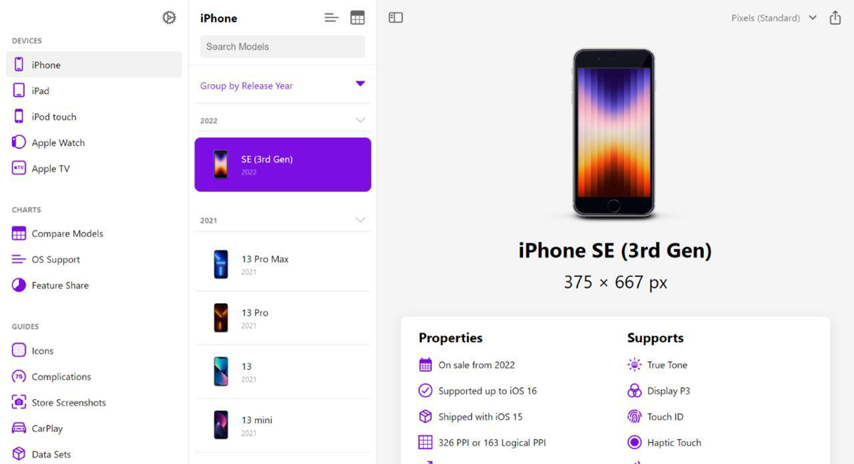 Screen Sizes — онлайн-шпаргалка по параметрам экранов почти всех мобильных устройств Apple
Содержит информацию по айфонам, айпадам, айподам, часам и эппл-тв
Есть сортировка по:
— Году выпуска девайса
... | Сетка — социальная сеть от hh.ru