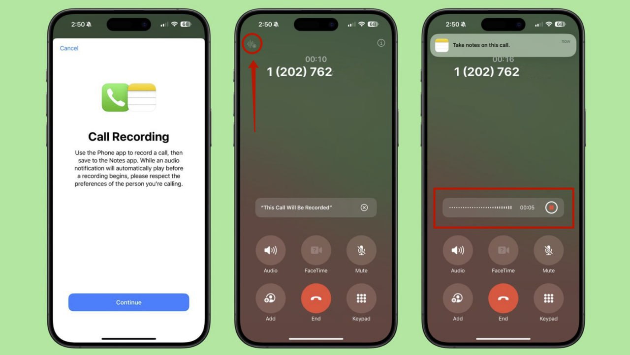 🎧 Запись разговоров на iOS 18.1. Такая функция появилась в последнем обновлении. Запускается во время звонка по клику на иконку в верхнем левом углу окна | Сетка — социальная сеть от hh.ru