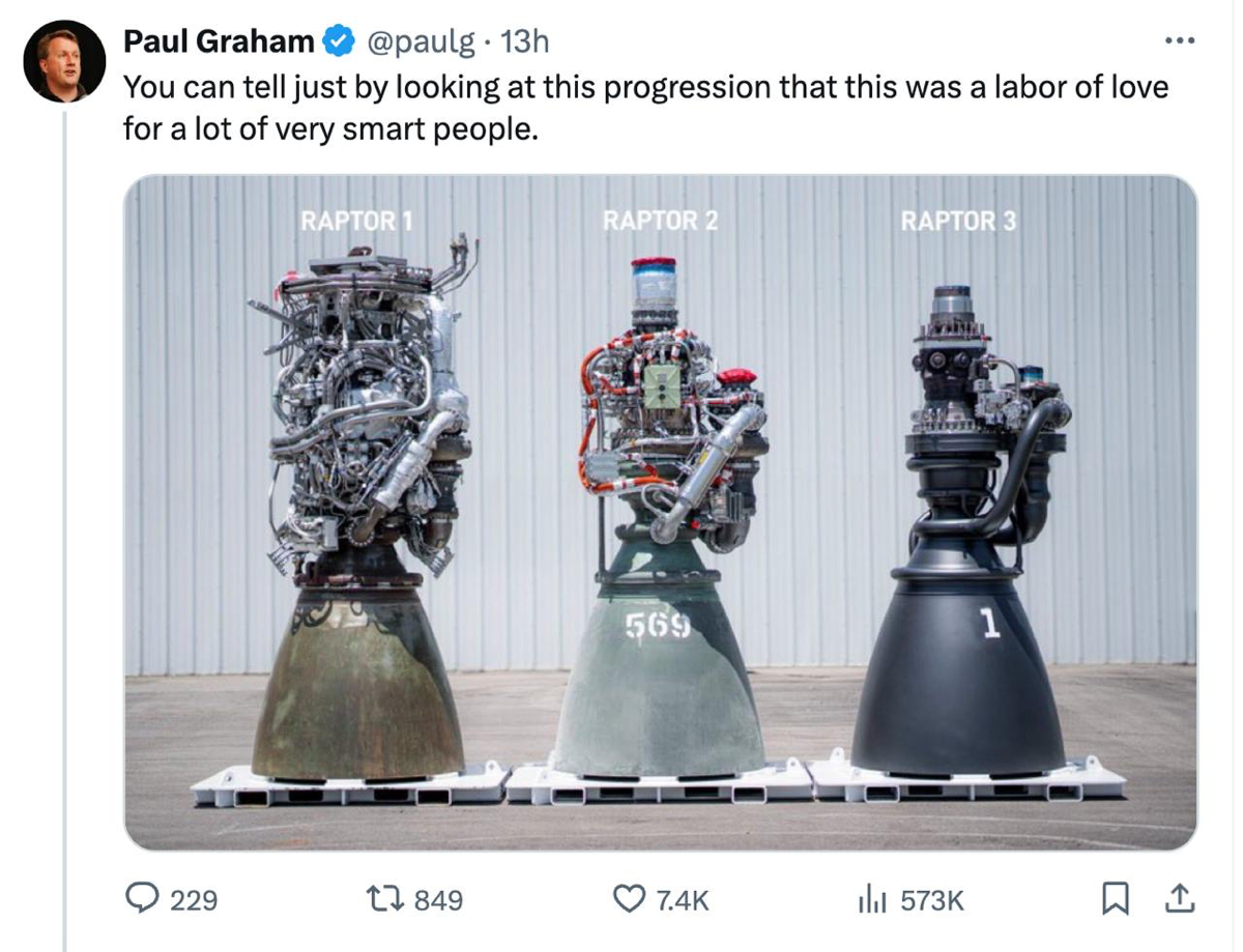 Эволюция двигателя SpaceX. Конечно, первая мысль, что так должен развиваться любой продукт; как говорил создатель языка программирования Erlang
Джо Армстронг, Make it work, then make it beautiful | Сетка — социальная сеть от hh.ru