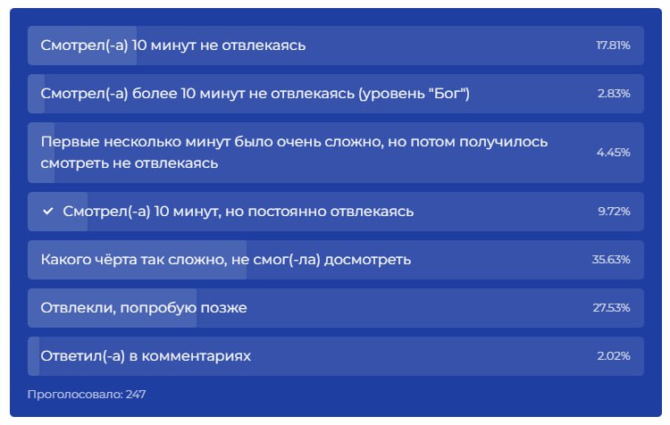📊 Результаты опроса по итогам эксперимента, в котором мы предлагали поучаствовать на Блог—Инженера
См. Как СОТу «перезагрузить» голову
➡️ https://bif.one/LNbdaV6
Блог—Инженера для тебя ❤️ | Сетка — социальная сеть от hh.ru