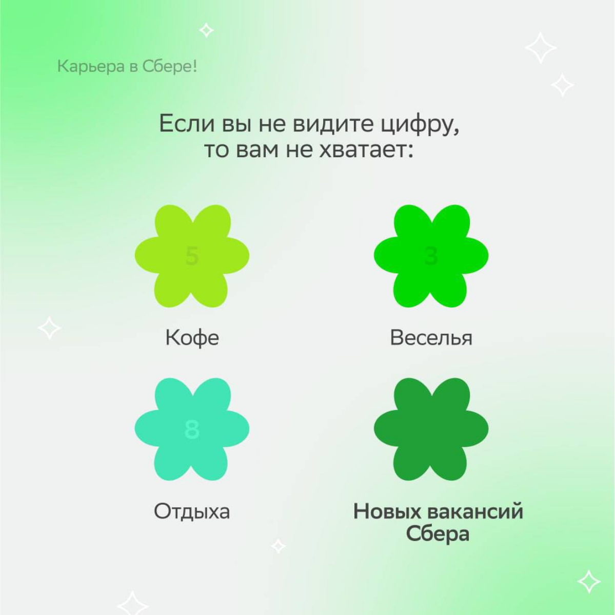 Цифрология по-Сберовски. Узнай без смс и регистрации, что нужно для покорения карьерных высот именно тебе!
Выбирай внимательно и восполняй баланс:
• Риск-менеджер/Андеррайтер: https://s.sber | Сетка — социальная сеть от hh.ru