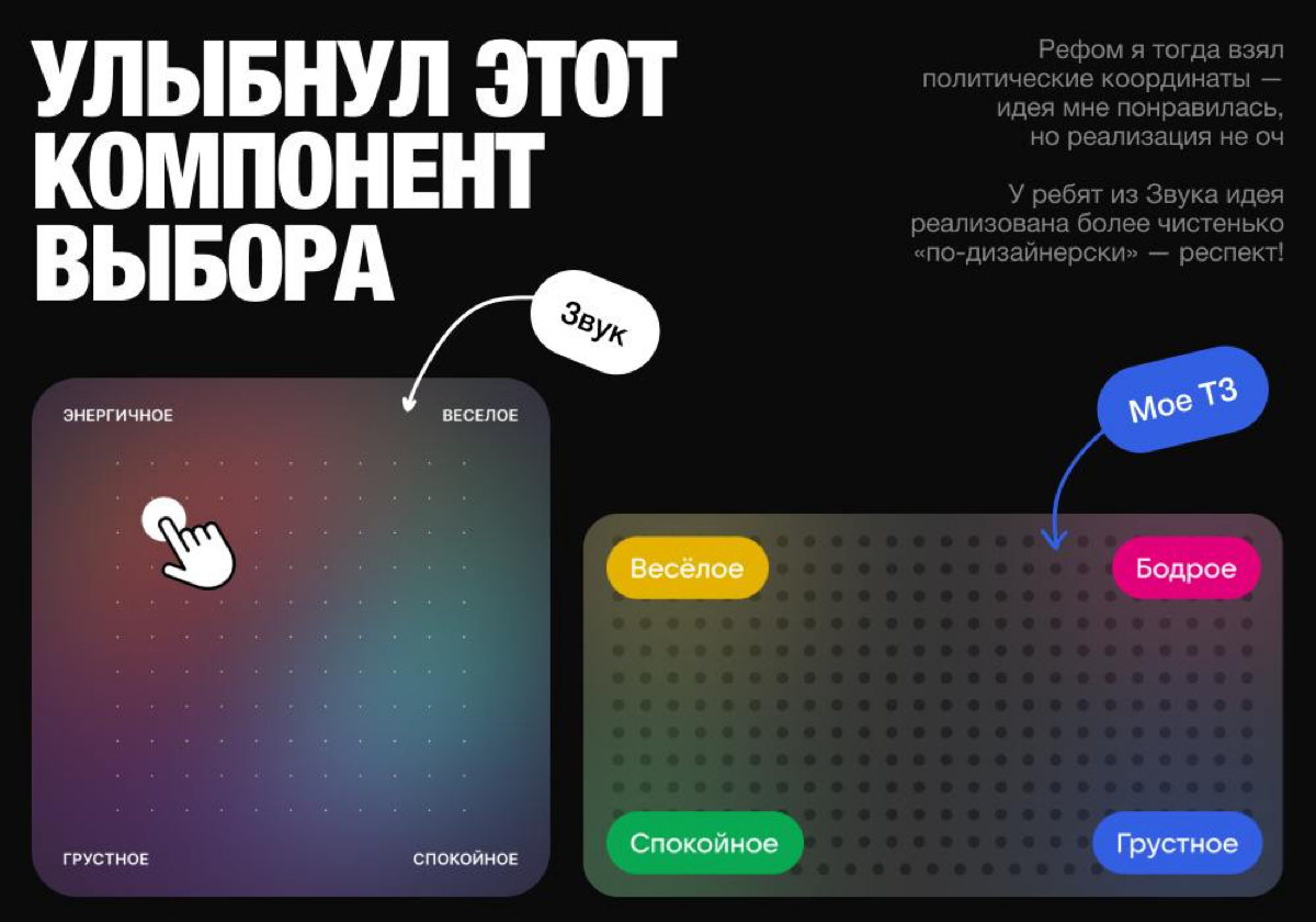 Как я предсказал будущее в интерфейсе 💅🏻
Ну или наоборот неосознанно скопировал 🤡
Дело было год назад, я проходил тестовое задание в VK Музыку | Сетка — социальная сеть от hh.ru
