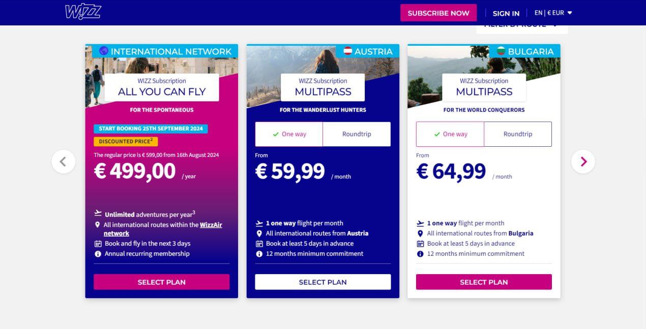 Неограниченное небо: Wizz Air предлагает абонемент на год за €499
Wizz Air запускает уникальную возможность - безлимитный абонемент на год.
За €499 (₽50 тыс | Сетка — социальная сеть от hh.ru