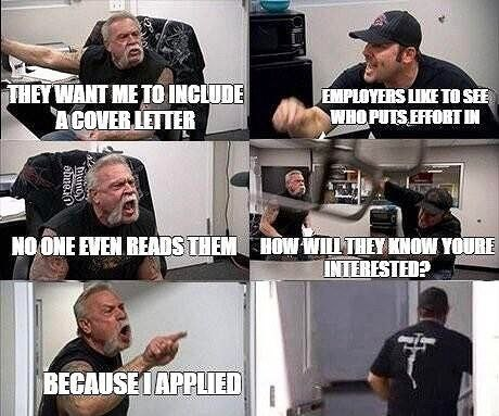 «Зачем писать сопроводительные письма, если их никто не читает?» 
— спрашивают меня кандидаты.
«Почему никто не пишет нормальные сопроводительные?» — спрашивают меня нанимающие | Сетка — социальная сеть от hh.ru