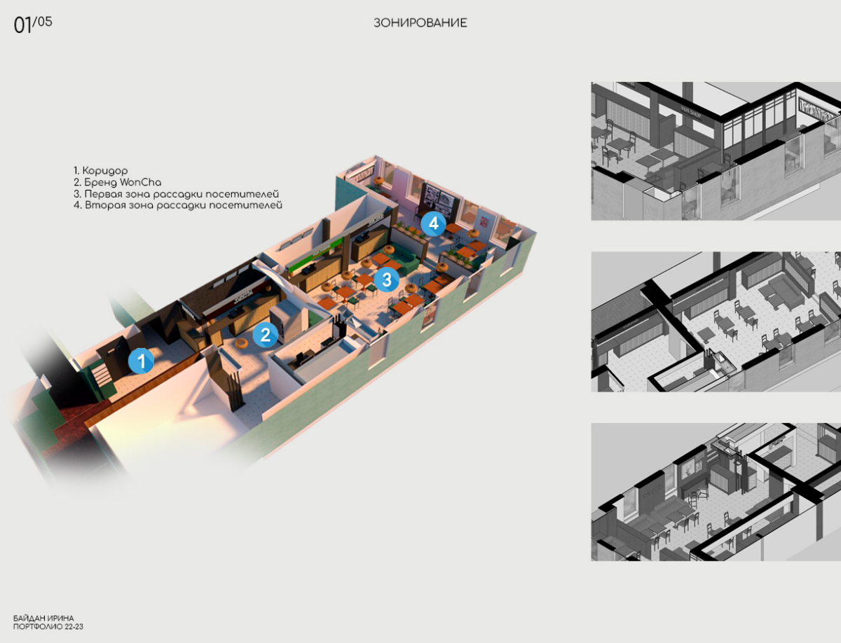 Первым моим серьёзным проектом, в области дизайна интерьера, стало оформление зоны фудкорта в центре Москвы, недалеко от станции метро Серпуховская в 2022 году для VUA Group | Сетка — социальная сеть от hh.ru