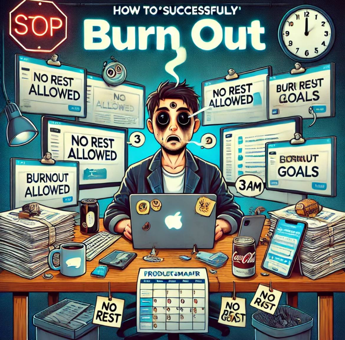 ❤️‍🔥Как "успешно" выгореть на работе: руководство для Product-менеджеров 🔥
1 Работайте 24/7: Забудьте про отдых и сон, ведь настоящие герои не спят | Сетка — социальная сеть от hh.ru