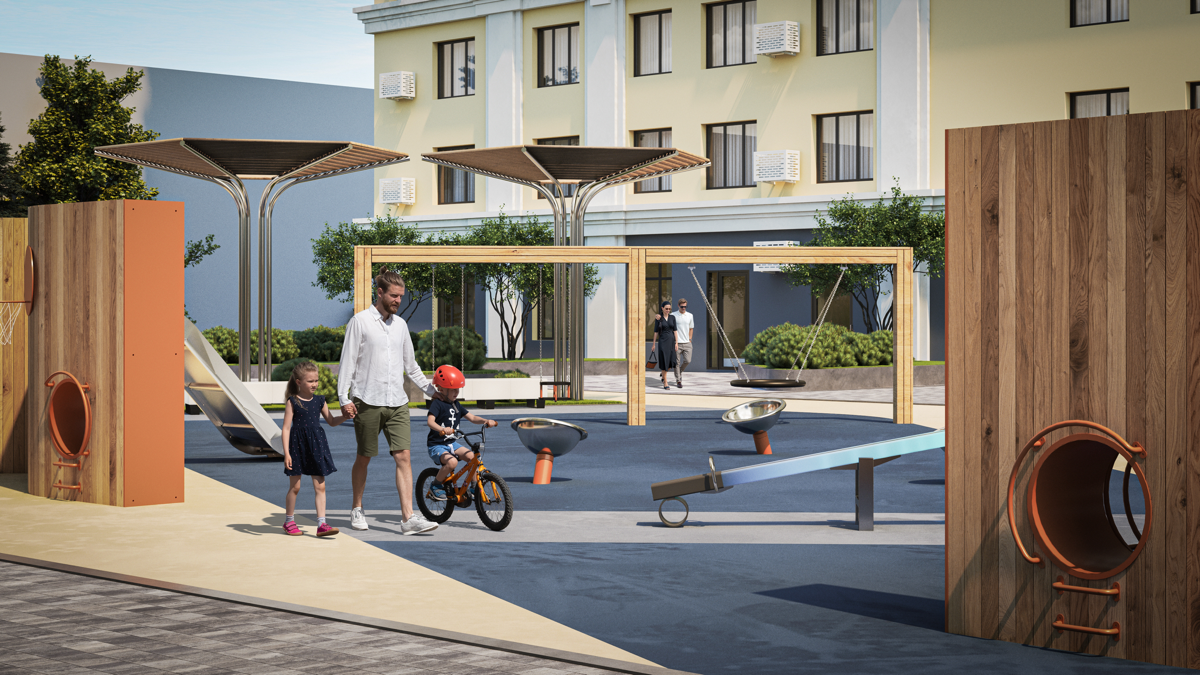 Разработка концепции благоустройства жилого комплекса в Самаре, его моделирование и визуализация с последующей пост-обработкой | Сетка — социальная сеть от hh.ru