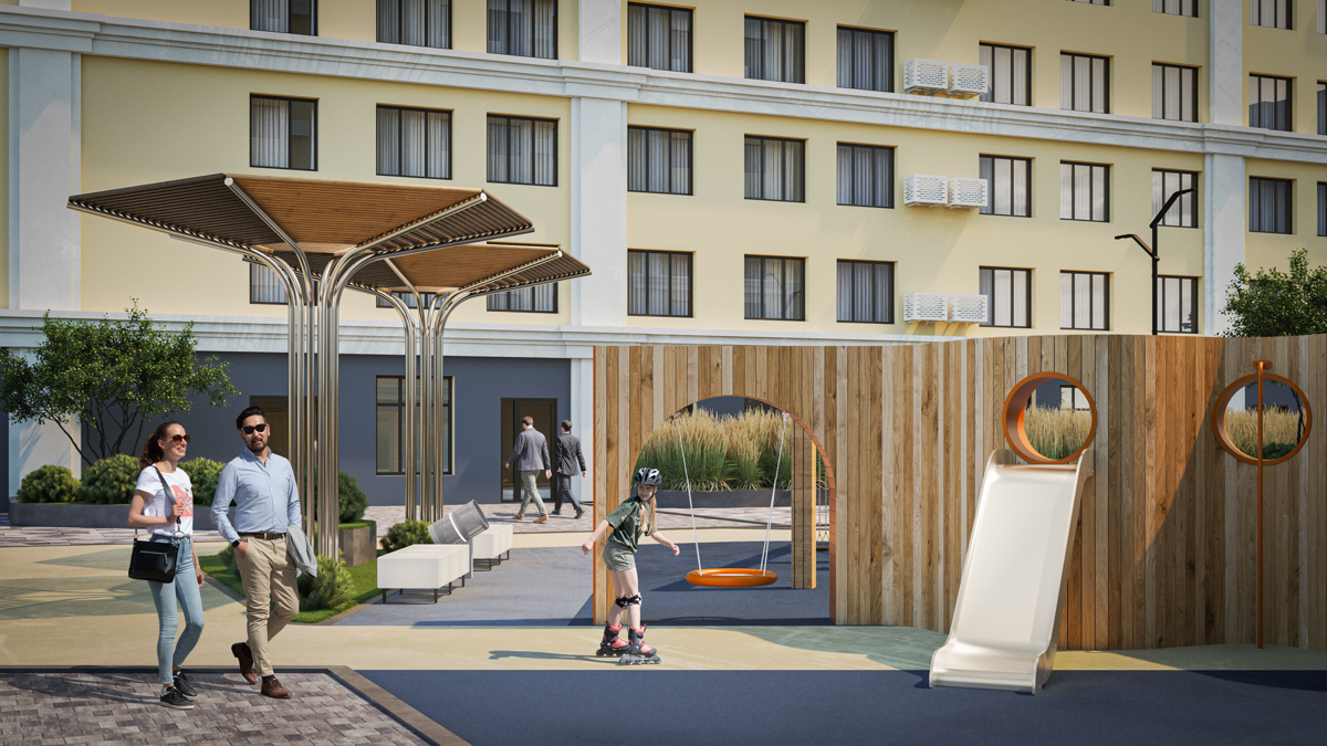 Разработка концепции благоустройства жилого комплекса в Самаре, его моделирование и визуализация с последующей пост-обработкой | Сетка — социальная сеть от hh.ru