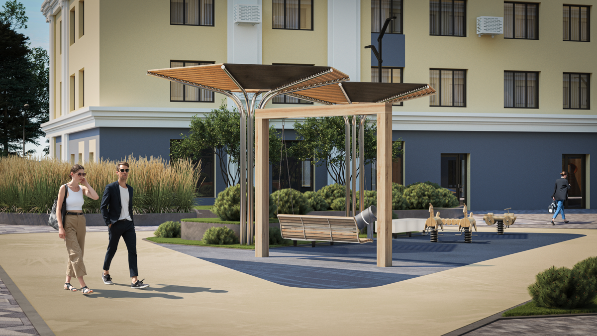 Разработка концепции благоустройства жилого комплекса в Самаре, его моделирование и визуализация с последующей пост-обработкой | Сетка — социальная сеть от hh.ru