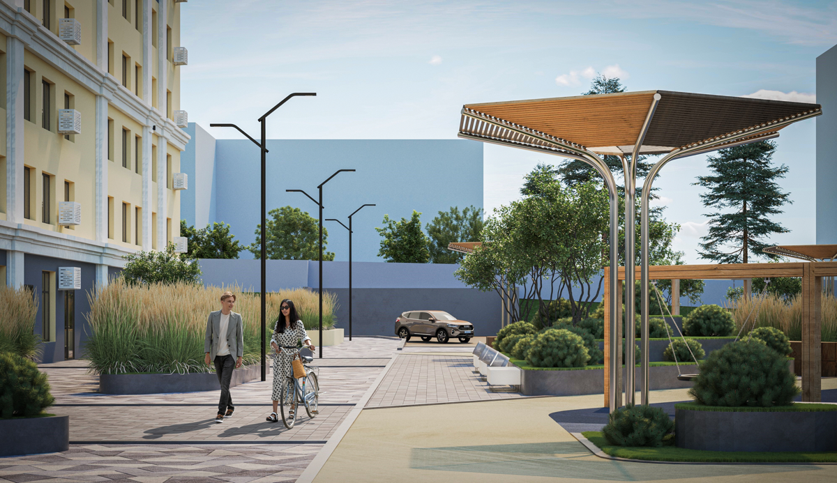 Разработка концепции благоустройства жилого комплекса в Самаре, его моделирование и визуализация с последующей пост-обработкой | Сетка — социальная сеть от hh.ru